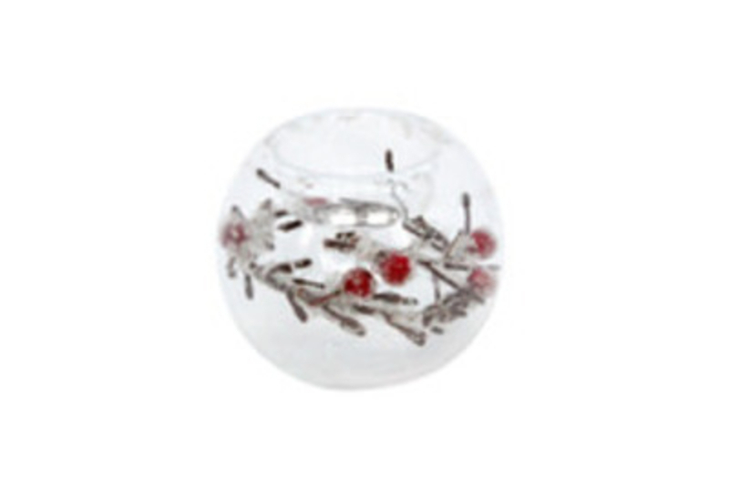 Glass Candle Holder Frosted Twig and Berry Gisela Graham